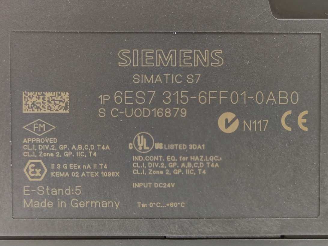 Siemens 6ES7315-6FF01-0AB0 Simatic S7-300 CPU315F-2 DP