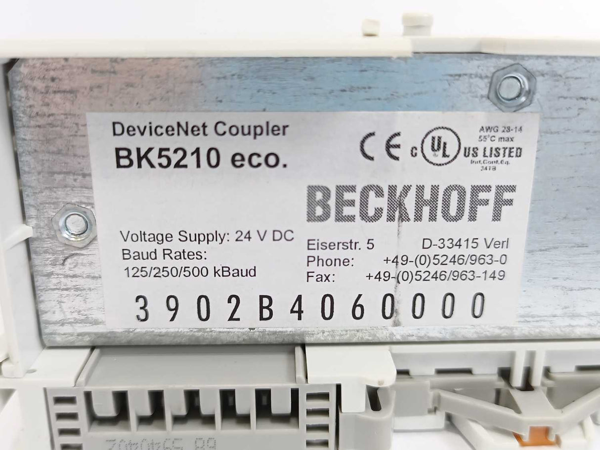 Beckhoff BK5210 Bus Coupler for DeviceNet 256 I/O