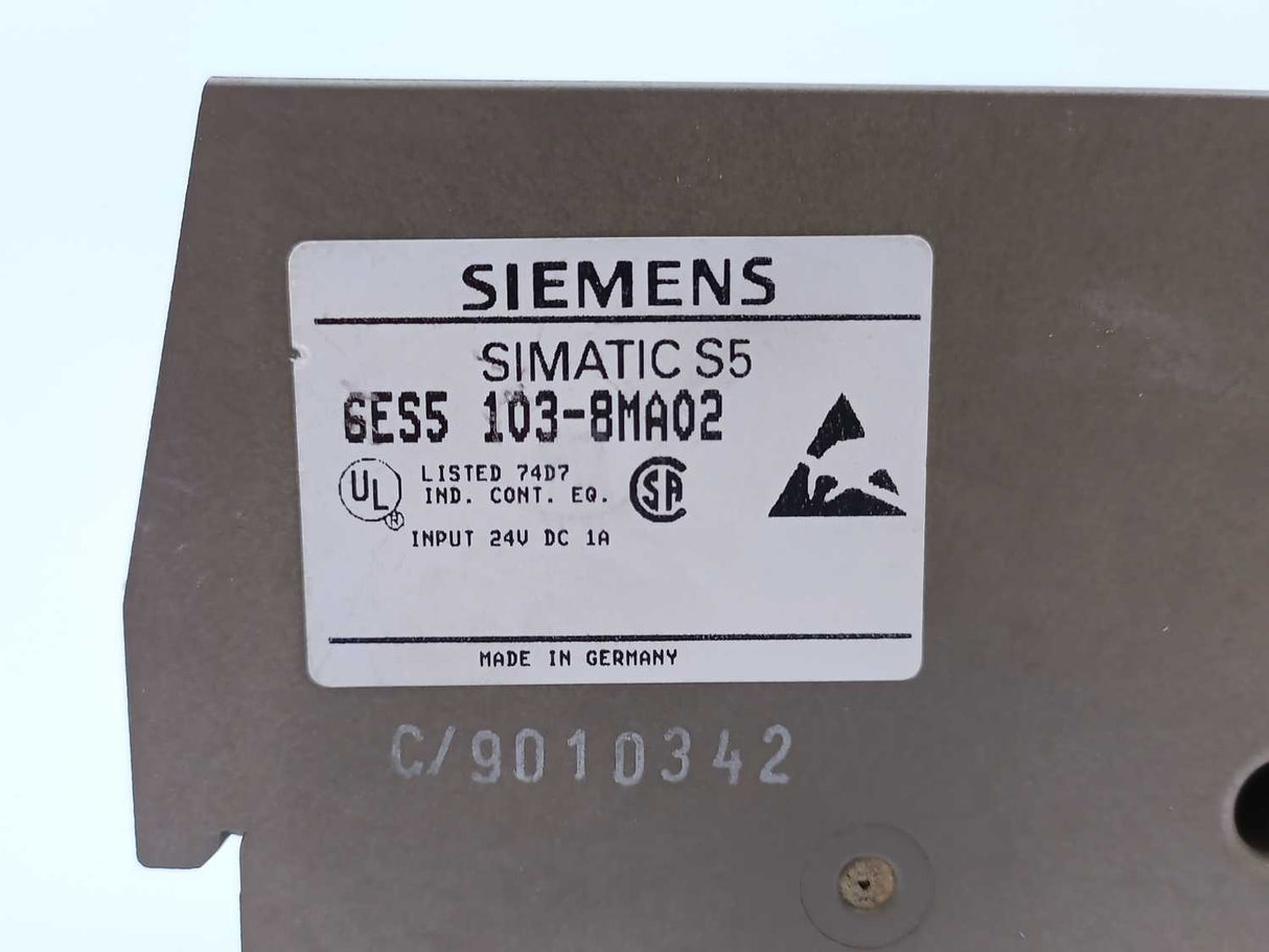 Siemens 6ES5103-8MA02 SIMATIC S5-100U CPU 103 w/ 6ES5375-0LA21