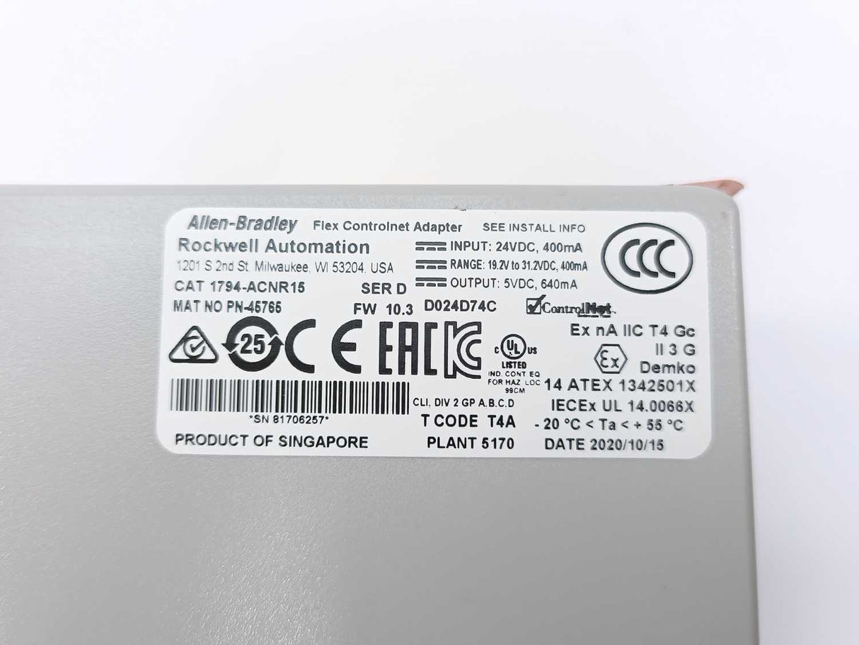 AB 1794-ACNR15 Ser. D FW 10.3 Flex Controlnet Adapter