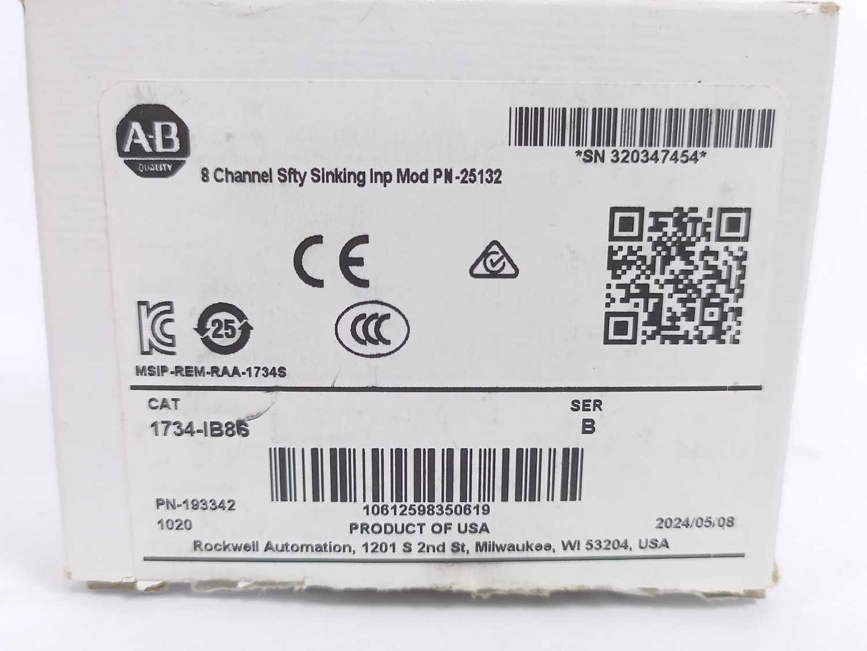 AB 1734-IB8S 8 Channel Sfty Sinking Inp Mod PN-25132 SER. B