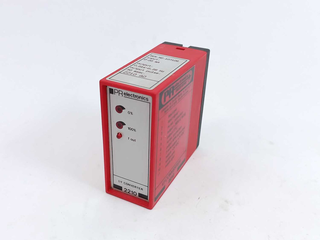 PR Electronics 2210 A0 I/f Converter, 0-20mA, 0,014-0,28Hz, 50msec.