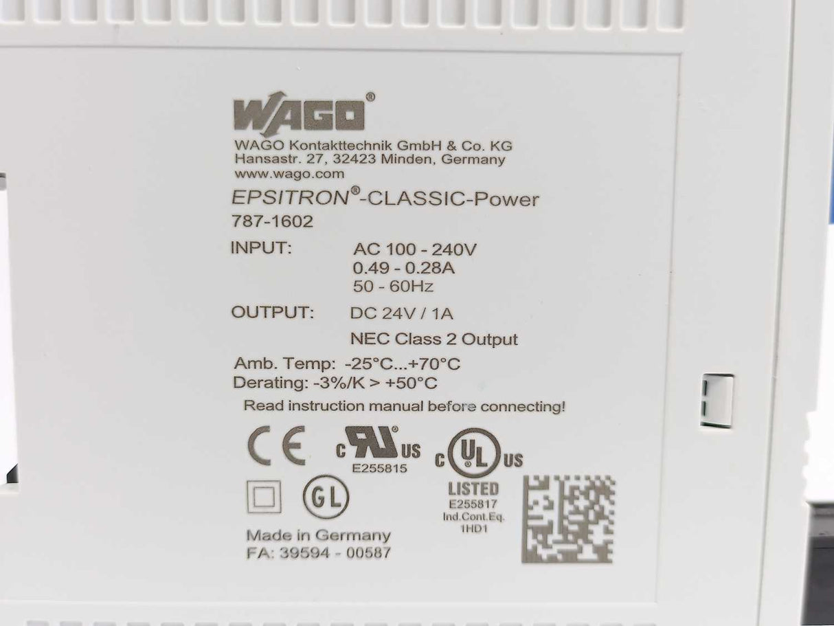 Wago 787-1602 Switched-Mode Power Supply 24V 1A