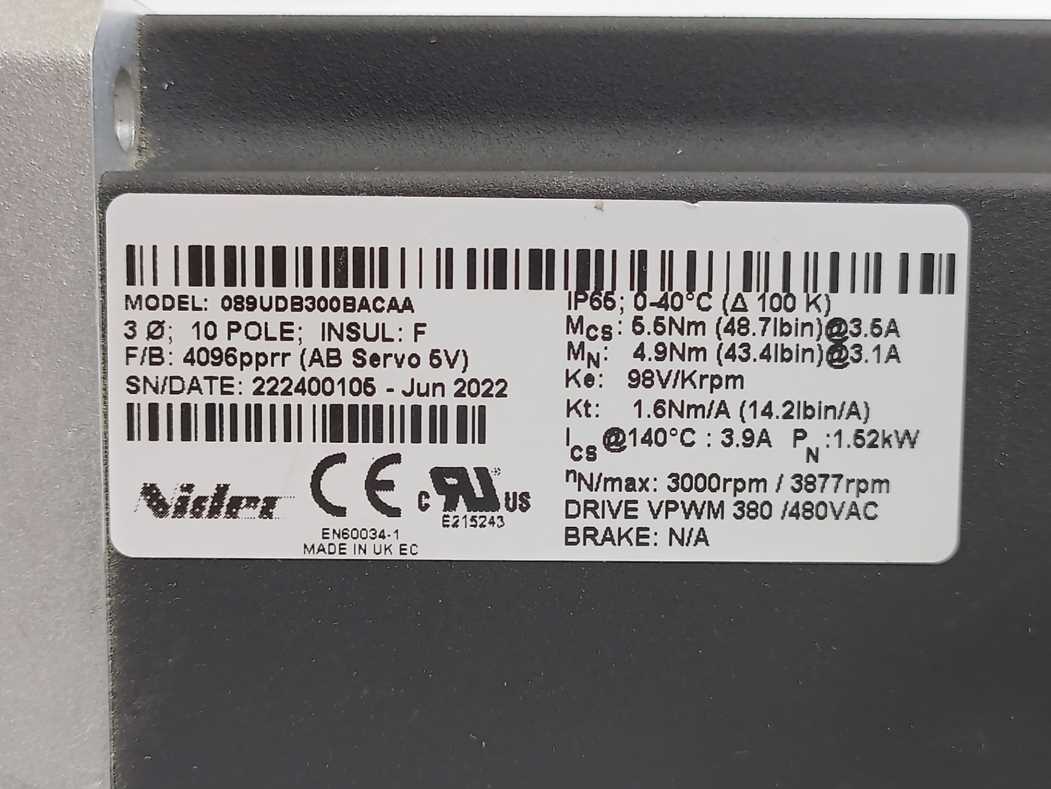 NIDEC 089UDB300BACAA Unimotor HD AC Servo Motor