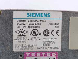 Siemens 6AV3627-1JK00-0AX0 Operator Panel OP27 Mono