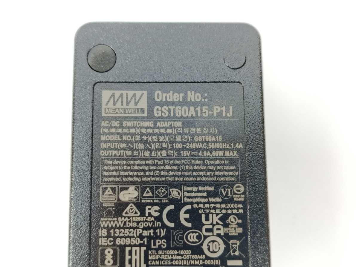Mean Well GST60A15-P1J AC-DC Industrial desktop adaptor, Output 15Vdc at 4A