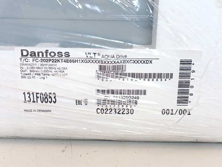 Danfoss 131F0853 Frequency converter, FC-202P22KT4E66H1XGX  22 KW / 30 HP,