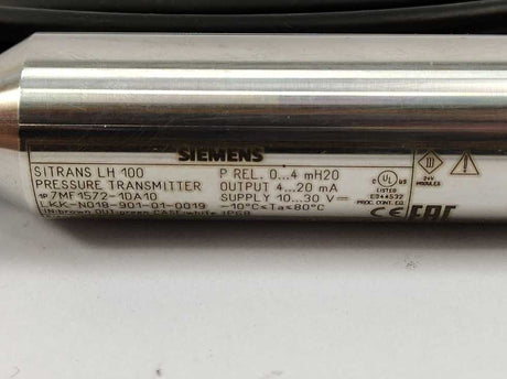 Siemens 7MF1572-1DA10 SITRANS LH100 Pressure Transmitters 0...4mH20