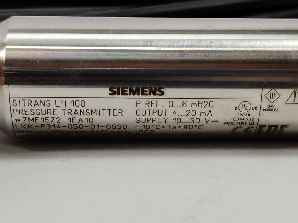 Siemens 7MF1572-1FA10 SITRANS LH100 Pressure Transmitters 0 - 6 mH2O