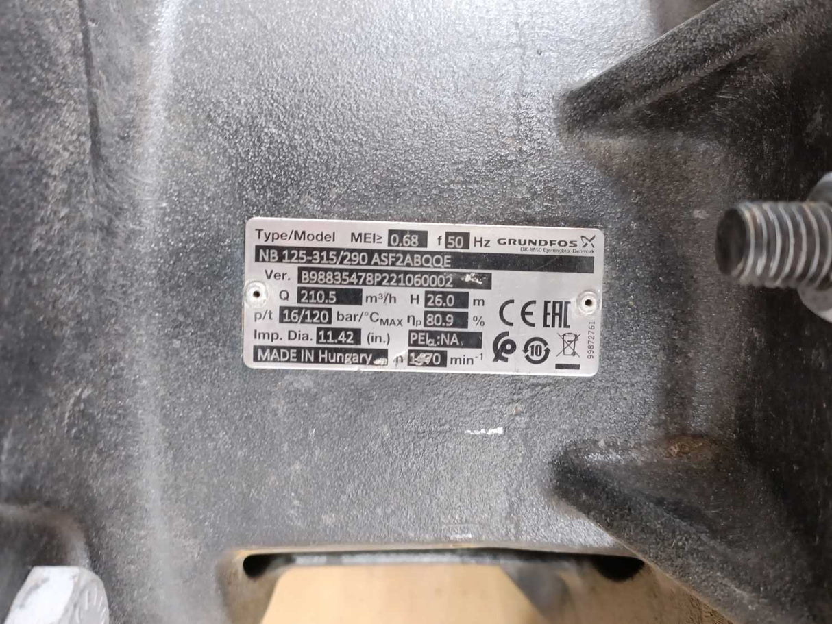 GRUNDFOS 98835478 NB 125-315/290 ASF2ABQQE Pump, used for a test
