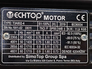 Techtop T3A802-4 3 Phase Asynchronous Induction Motor 0.75-0.9kW