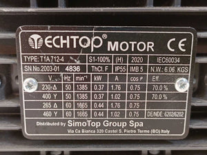 Techtop T1A712-4 3 Phase Asynchronous Induction Motor 0.37-0.44kW