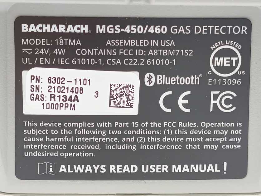 Bacharach 6302-1101 MGS-450 Gas Detector IP41,1000PPM R134A
