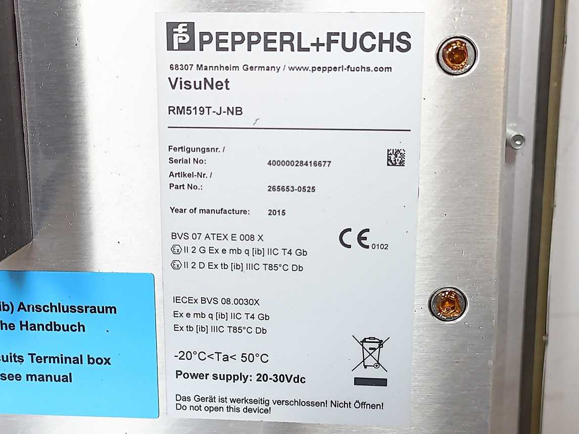 Pepperl+Fuchs 265653-0525 RM519T-J-NB VisuNet Remote Monitor. Ex Certified