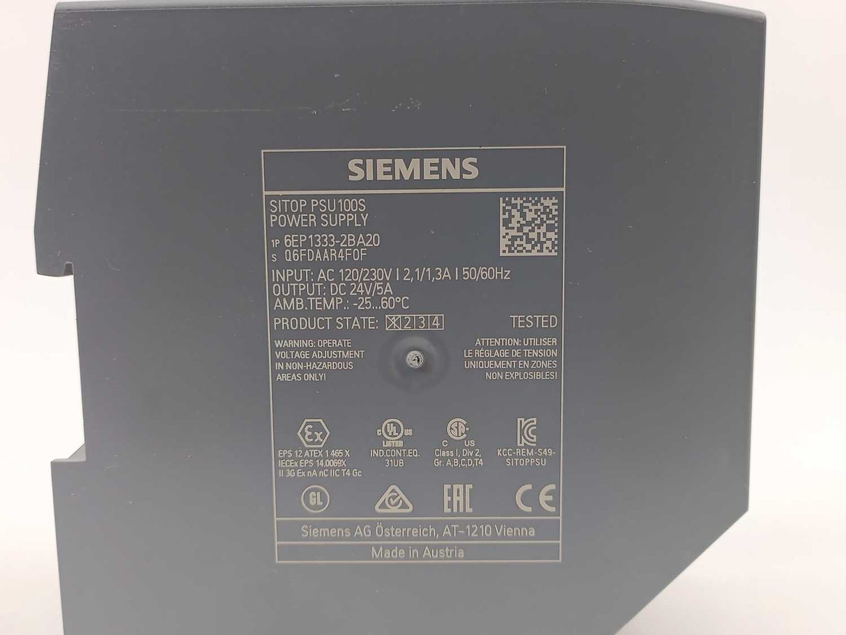 Siemens 6EP1333-2BA20 SITOP PSU100S 24 V/5 A Stabilized Power Supply