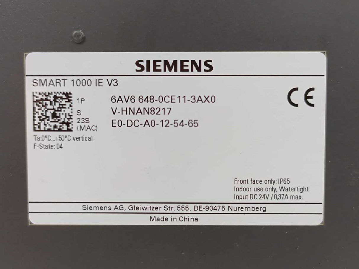 Siemens 6AV6648-0CE11-3AX0 SIMATIC HMI SMART 1000 IE V3