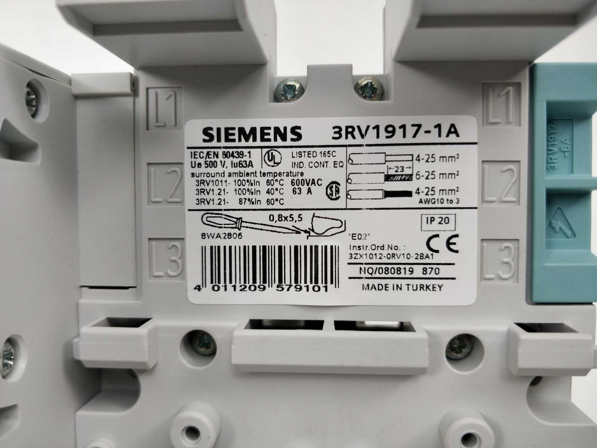 Siemens 3RV1917-1A 3-Phase Busbar