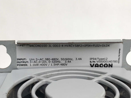 Vacon / Danfoss VACON0100-3L-0003-4-HVAC+SBF2+IP54+FL02+DLDK 1.1 Kw: 400V / 1HP:480V