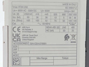 ABB 1SDA068059R1 XT3N 250 TMD 250-2500 3p F F, not used, have been mounted