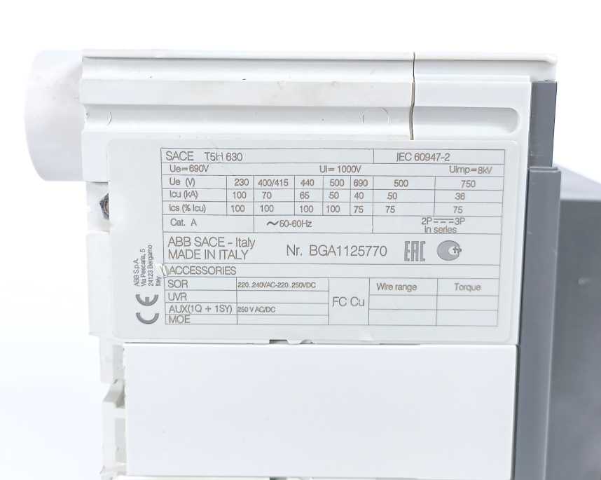 ABB 1SDA054413R1 T5H 630 Sace Tmax Circuit Breaker
