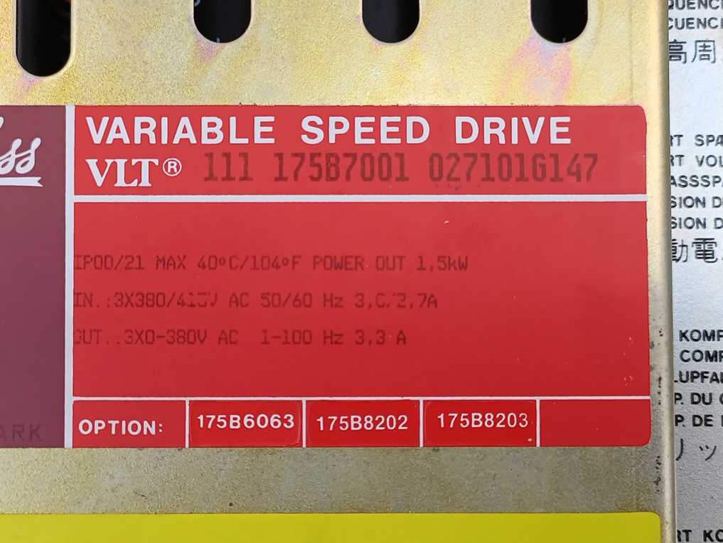 Danfoss 111 175B7001 027101G147 Variable Speed Drive 1,5kW