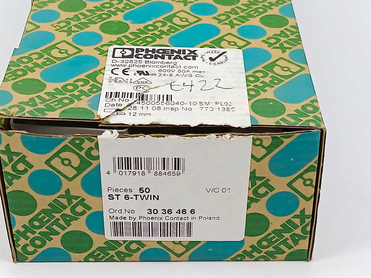 Phoenix Contact 3036466 ST6-TWIN Terminal Block 50 pcs