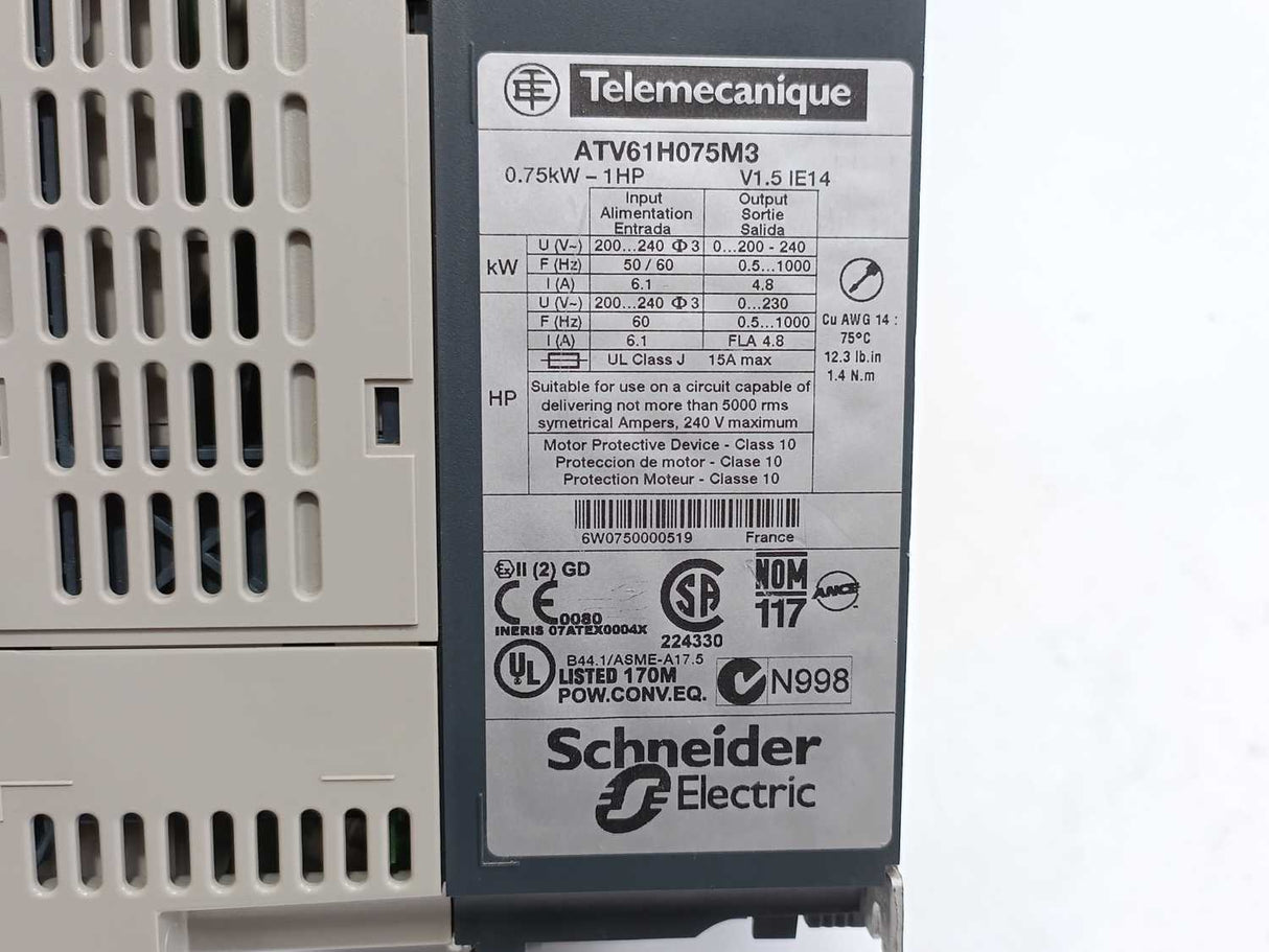 TELEMECANIQUE ATV61H075M3 Altivar 61 Variable Speed Drive 0.75kW/1HP
