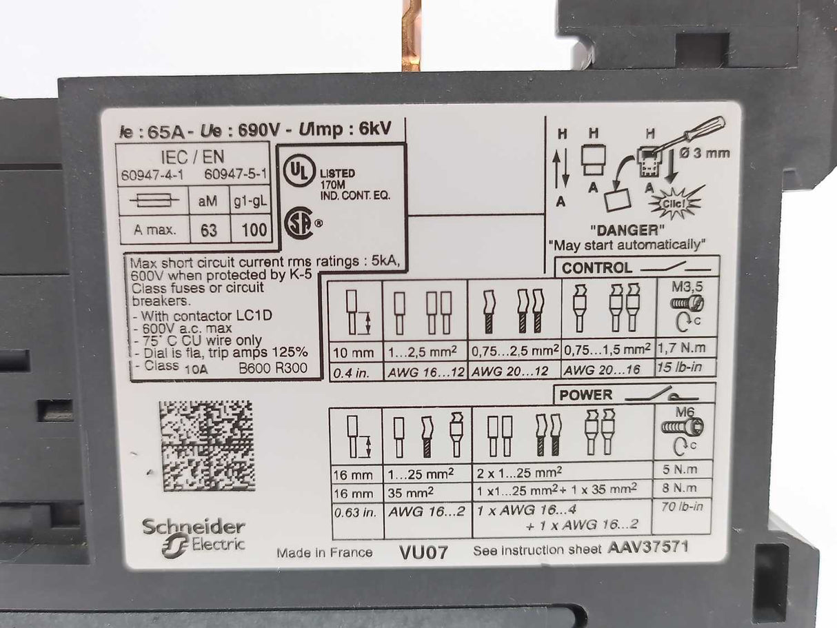 TELEMECANIQUE LRD365 Thermal Overload Relay 690VAC, 48 to 65A