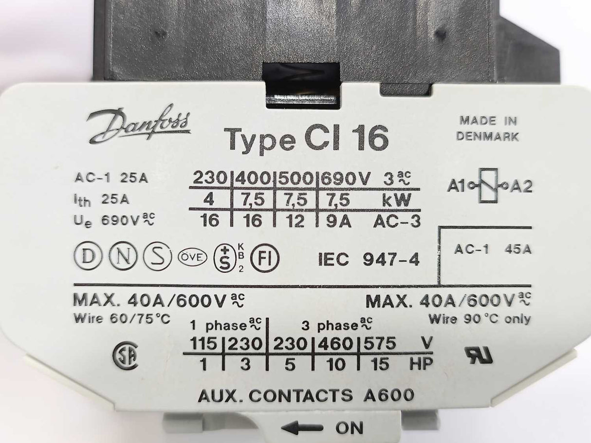 Danfoss 037H0041-31 Contactor CI16 Max. 16A/7,5kW/3 NO Main