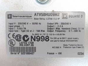 TELEMECANIQUE ATV58HU09M2 Square D Altivar 58 Variable Speed Drive 0.37kW/0.5HP