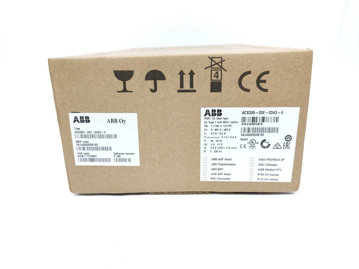 ABB 3AUA0000058185 ACS355-03E-03A3-4 LV AC Machinery Drive Module