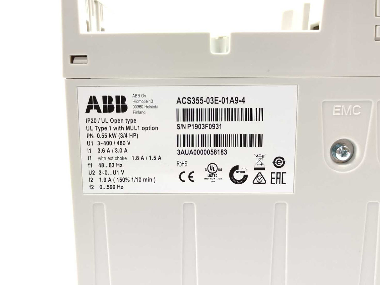 ABB 3AUA0000058183 ACS355-03E-01A9-4 LV AC Machinery Drive Module