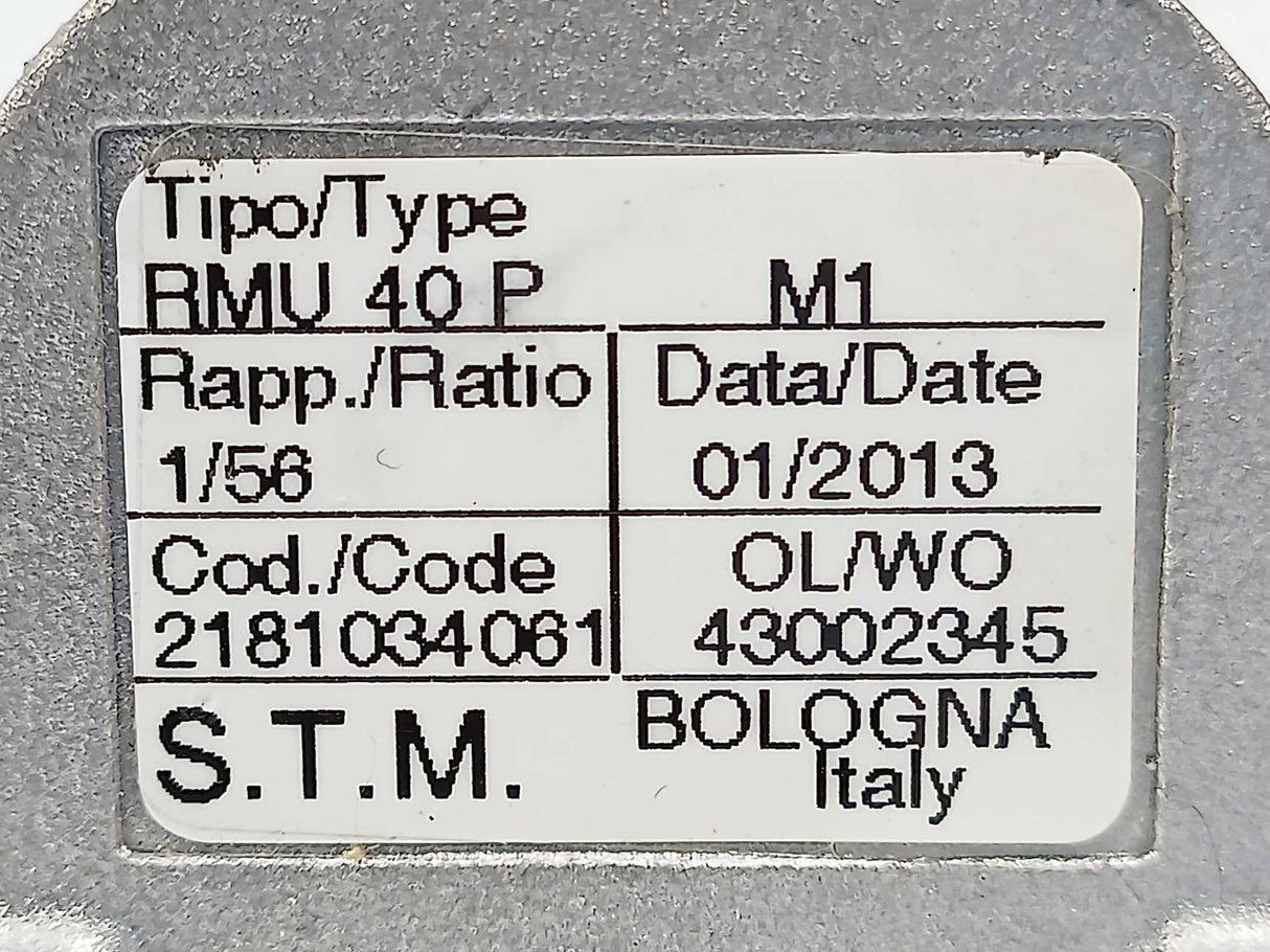 S.T.M. 2181034061 RMU 40 P Gear Reducer 56:1