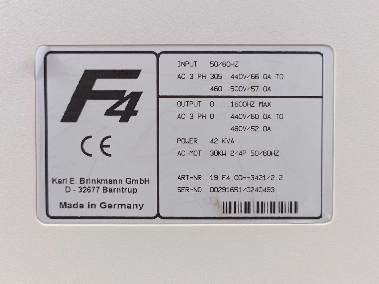 KEB COMBIVERT 19.F4.COH-3421/2.2 3 PH, 30 KW, 42 KVA, 440 V