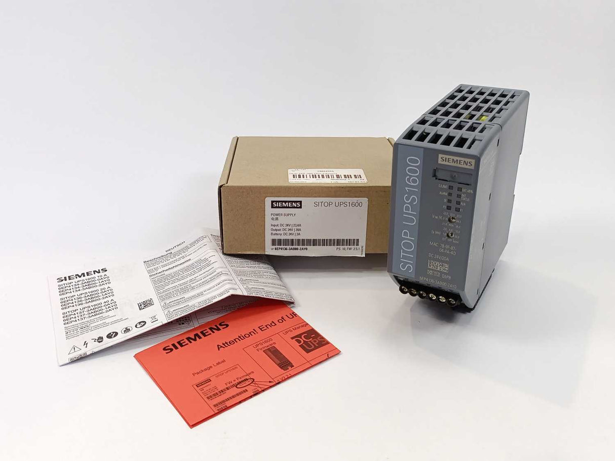 Siemens 6EP4136-3AB00-2AY0 Sitop UPS1600 24V/20A Power Supply