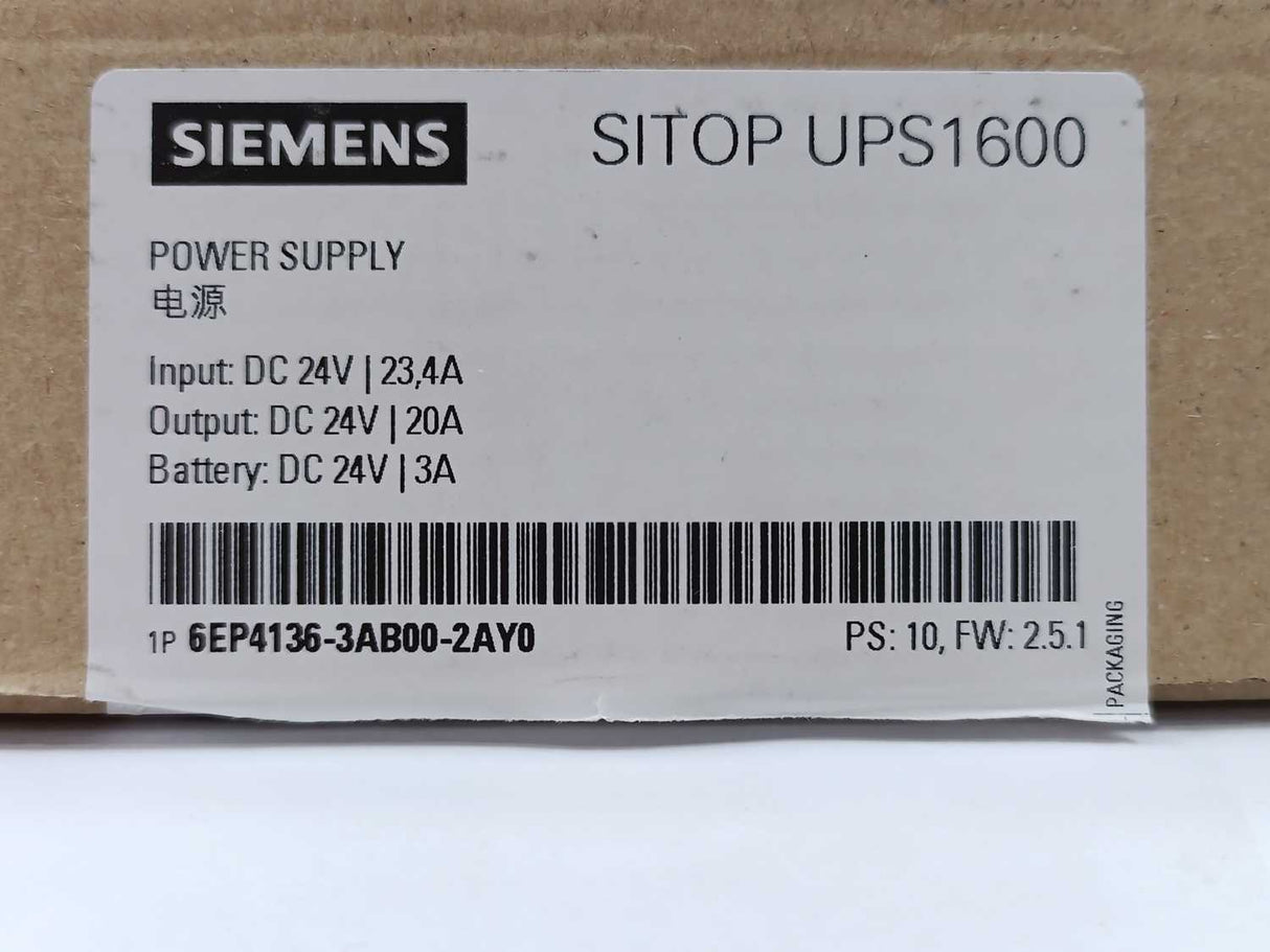 Siemens 6EP4136-3AB00-2AY0 Sitop UPS1600 24V/20A Power Supply