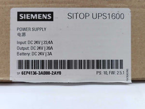 Siemens 6EP4136-3AB00-2AY0 Sitop UPS1600 24V/20A Power Supply