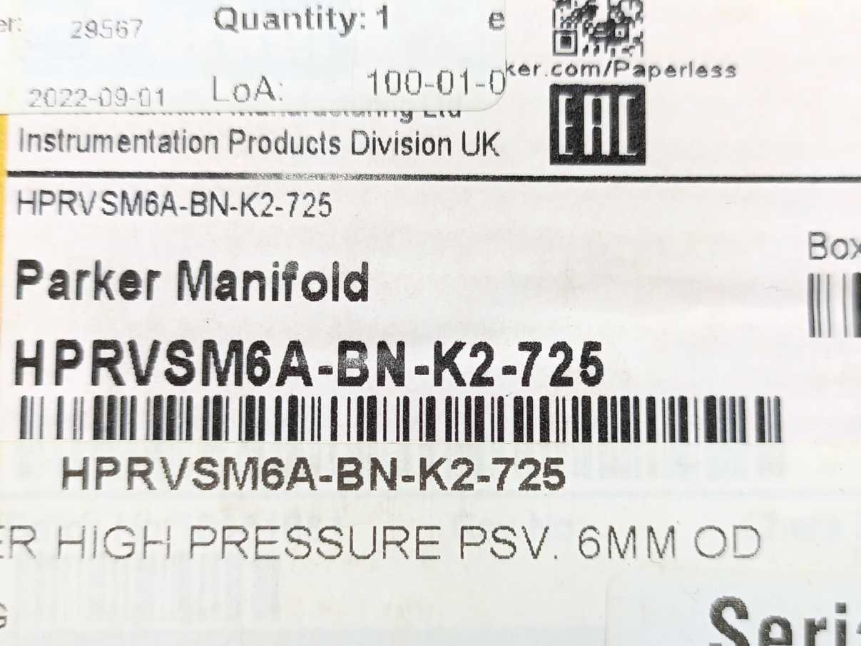 Parker HPRVSM6A-BN-K2-725 Proportional Relief Valve 325-775 PSI S.Point 725 PSI