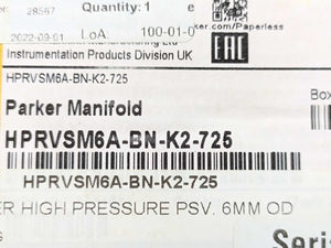 Parker HPRVSM6A-BN-K2-725 Proportional Relief Valve 325-775 PSI S.Point 725 PSI