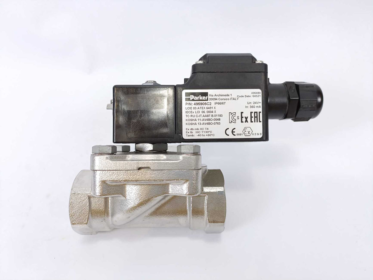 Parker 495905C2 LUCIFER Solenoid Coil w. 221G6136 Valve