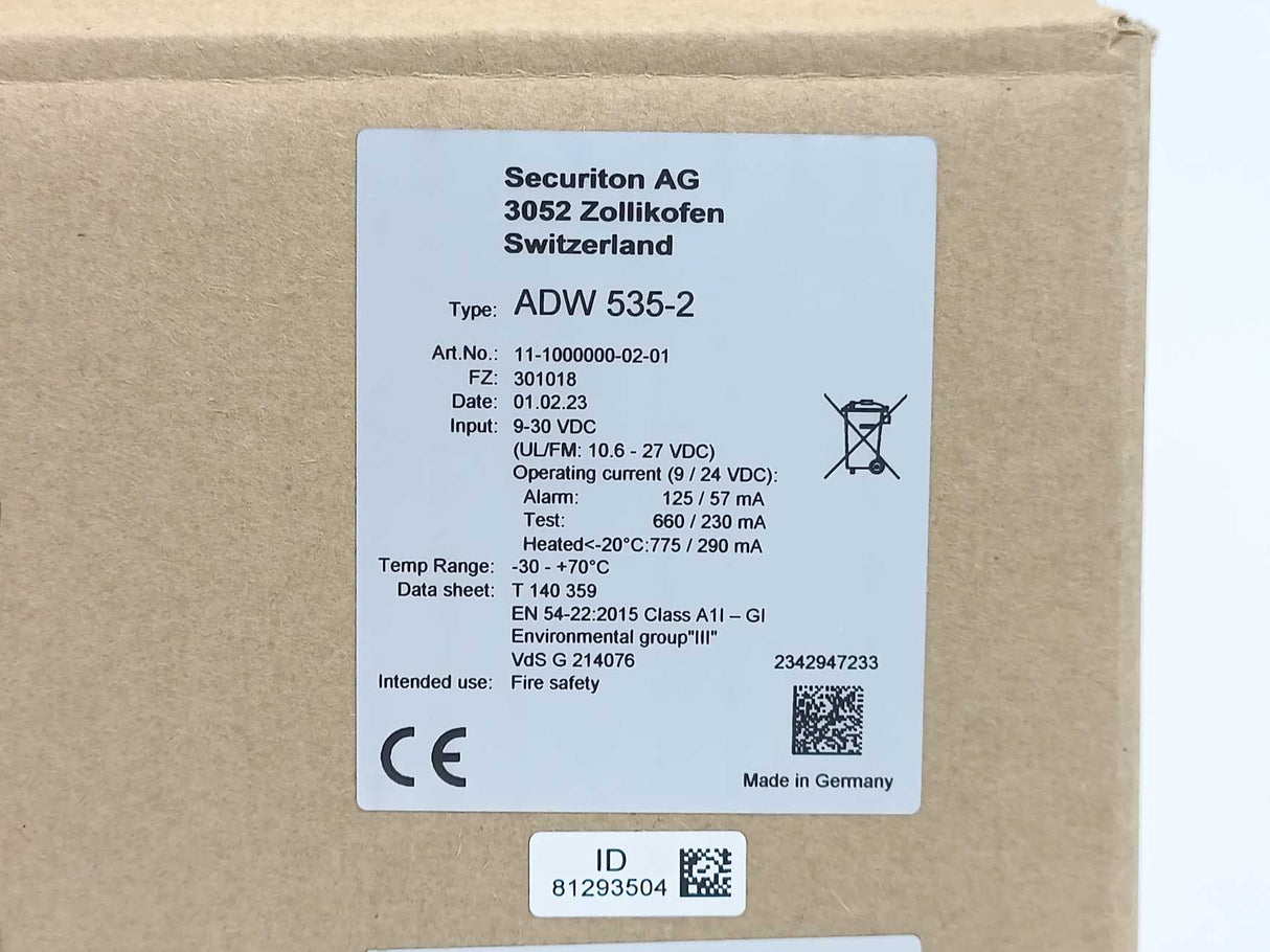 Securiton AG ADW 535-2 Line-Type Heat Detector 11-1000000-02-01