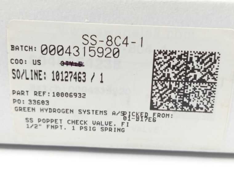 Swagelok SS-8C4-1 Stainless Steel Poppet Check Valve 5 Pcs.