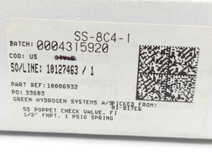 Swagelok SS-8C4-1 Stainless Steel Poppet Check Valve 5 Pcs.