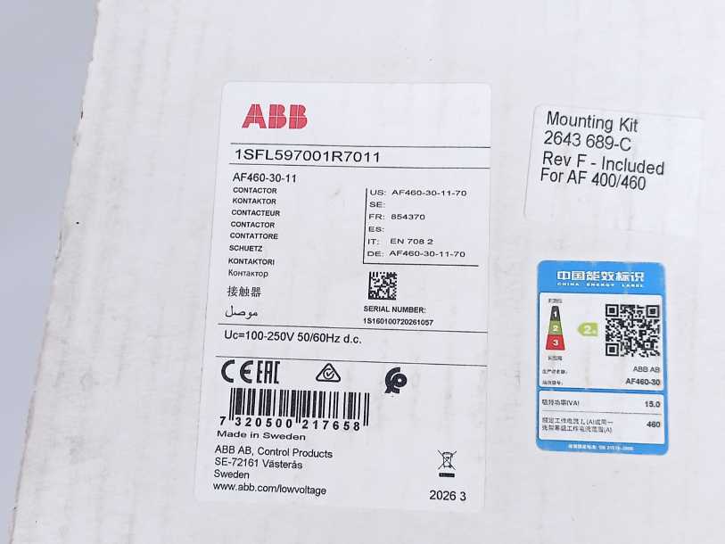 ABB 1SFL597001R7011 AF460-30-11-70 100-250V 50/60Hz / 100-250V DC Contactor