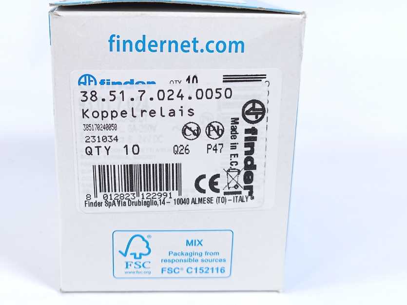 Finder 38.51.7.024.0050 34.51.7.024.0010 Relay + 93.01.7.024 socket 10pcs