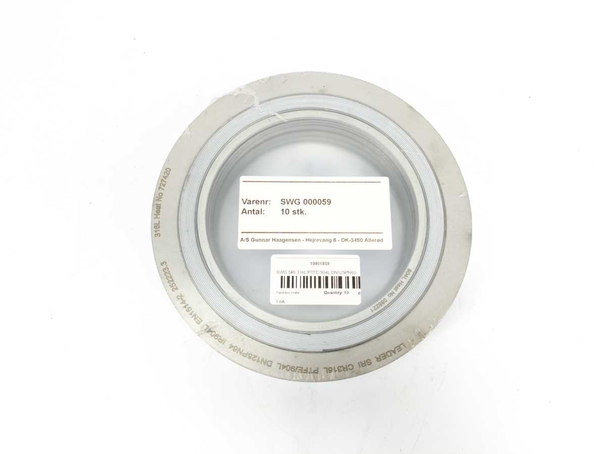 LEADER SRI CR316L PTFE/904L DN125PN64 IR904L Spiral Wound Gasket 10 Stks.