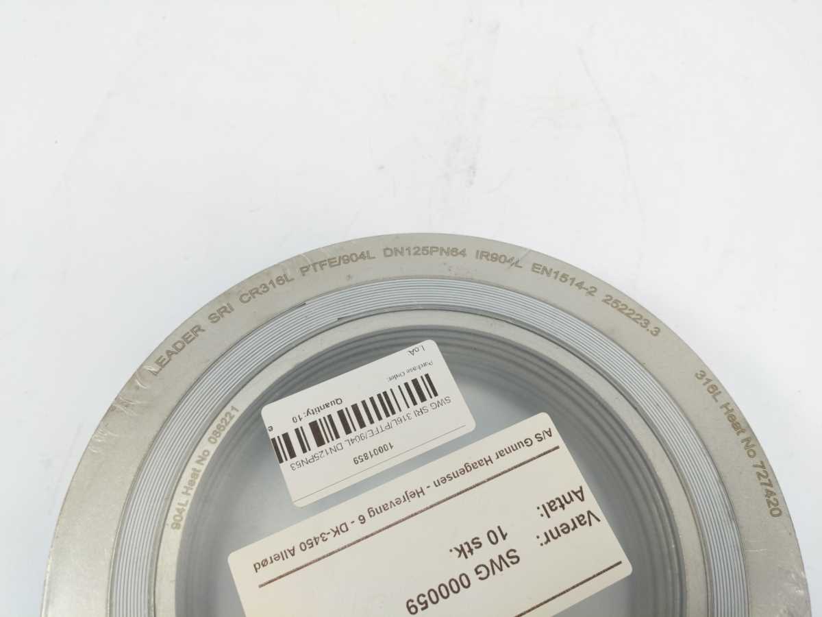 LEADER SRI CR316L PTFE/904L DN125PN64 IR904L Spiral Wound Gasket 10 Stks.