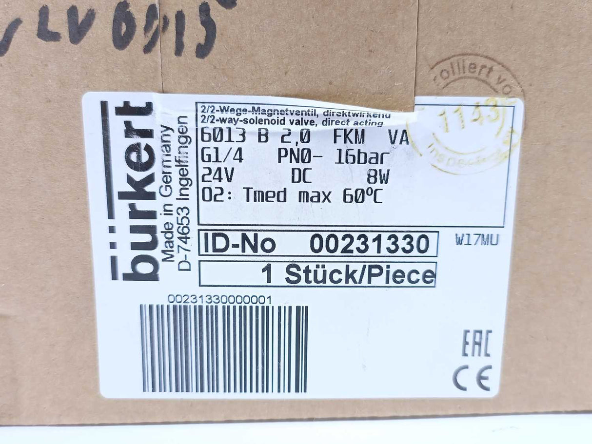 Bürkert 6013 B2,0 G1/4 0-16bar, 24VDC 00231330