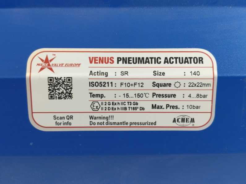 Mars Valve SR-140 VENUS Pneumatic Acuator F10+F12 22X22mm Square