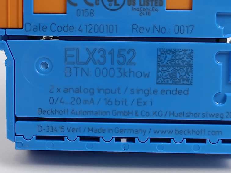 Beckhoff ELX3152 EtherCAT Terminal-channel analog input, 0/4…20 mA, 16 bit